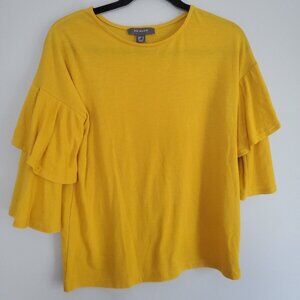 Primark Mustard Yellow 3/4 Ruffle Sleeve Blouse Size 6